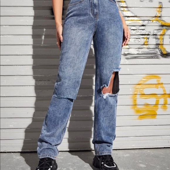 High waisted ripped detail straight leg jeans - Picture 3 of 6